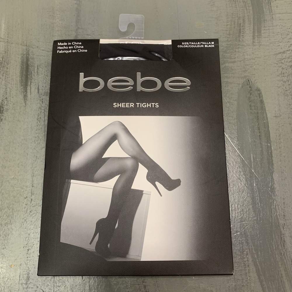 New Bebe Sheer Pantyhose Black Medium Nylon Sealed in Package